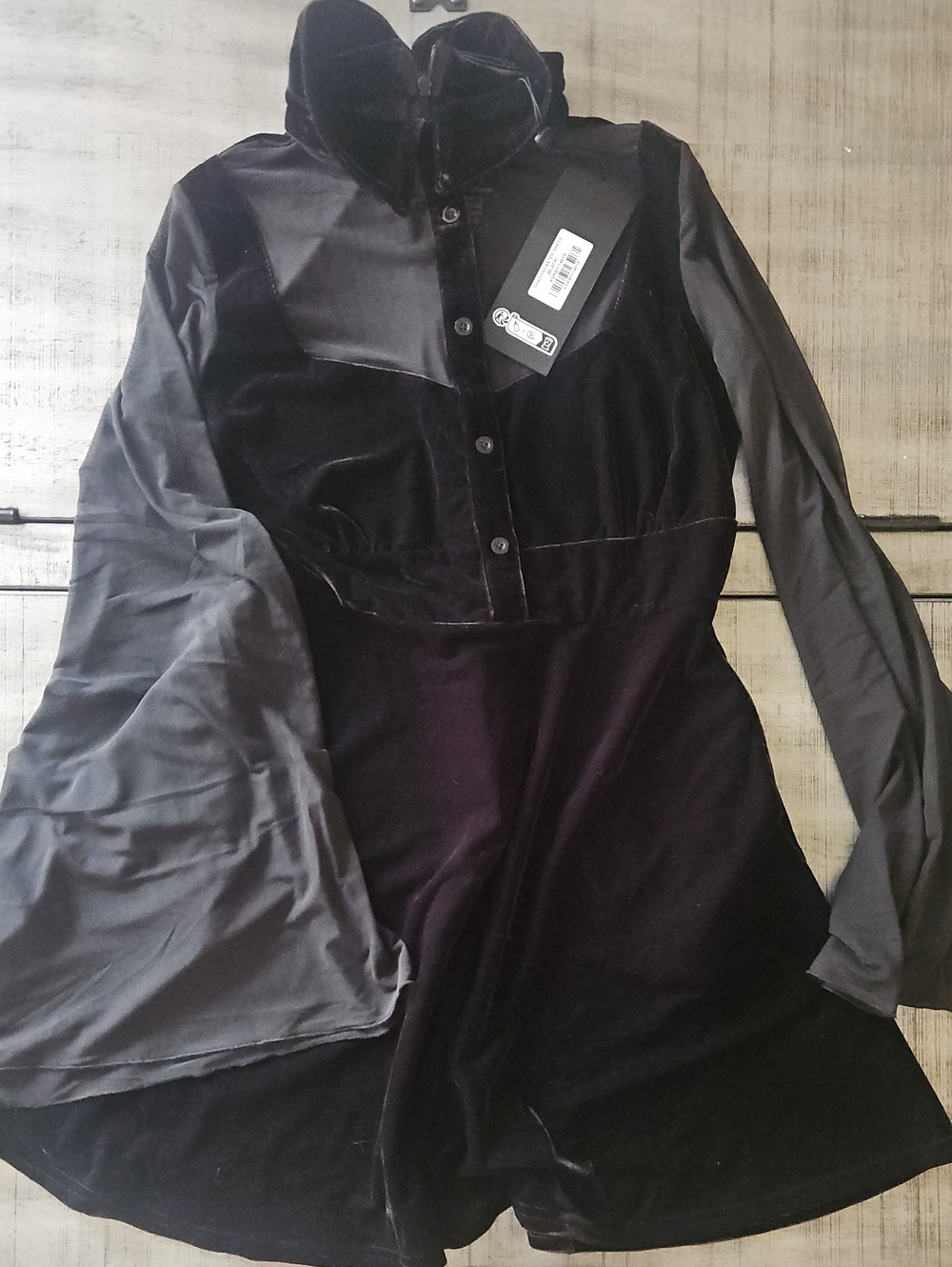 Killstar Black Velvet Button-Front Tunic with Sheer Sleeves